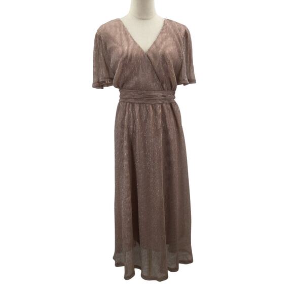 BLOOMCHIC  SZ 14 -16 1x Plus pink metallic  textured vneck midi dress NWT B120 - Picture 1 of 8